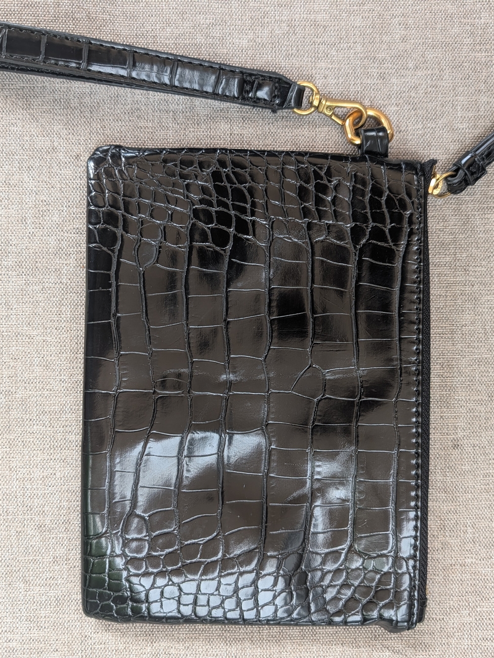 Banana Republic Black Croc-Embossed Leather Wristlet with Gold Hardware